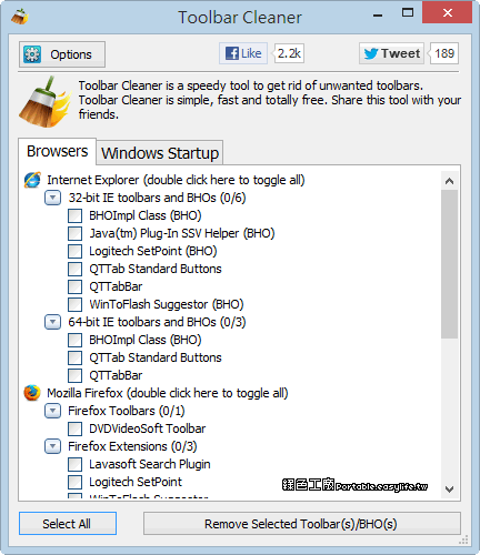 Toolbar Cleaner 1.1 - 瀏覽器工具列清潔專家，排除無用的BHO